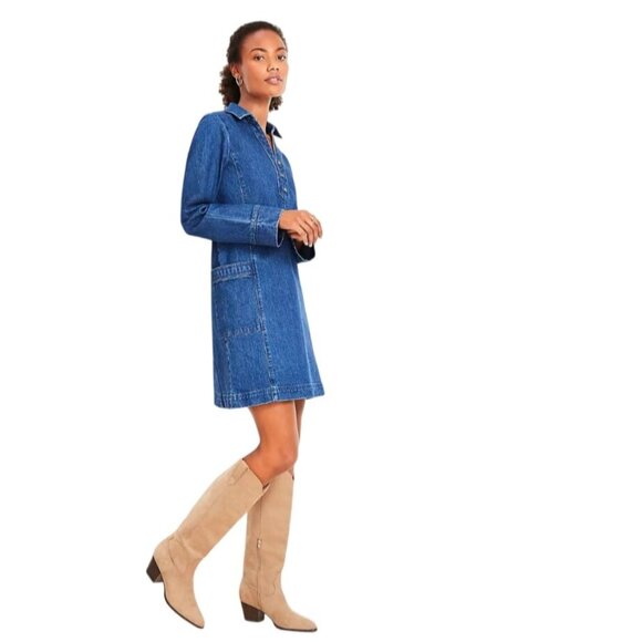 New Loft Denim Pocket Mini Dress Blue Women Size Large Tall Western Cowgirl Boho - Picture 10 of 10